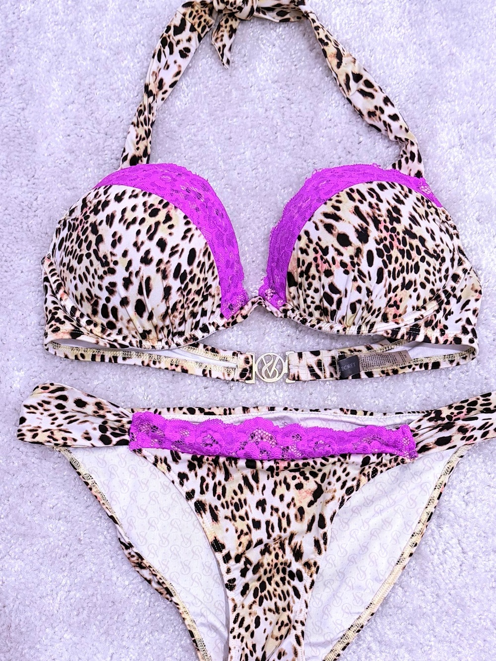 Victoria's Secret Leopard Print Bikini with Hot Pink Lace